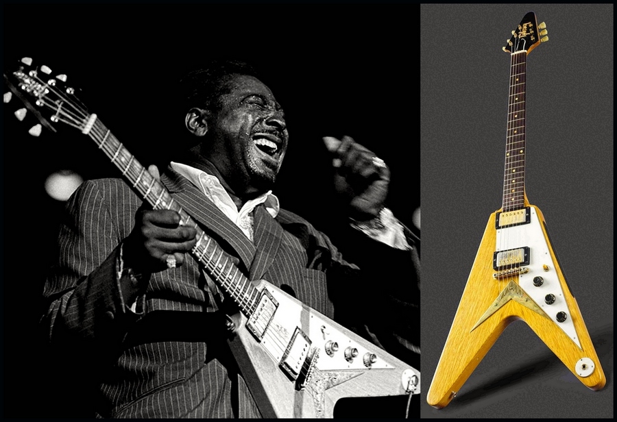 Albert King en 1962 avec sa Flying « Korina » V de 1958