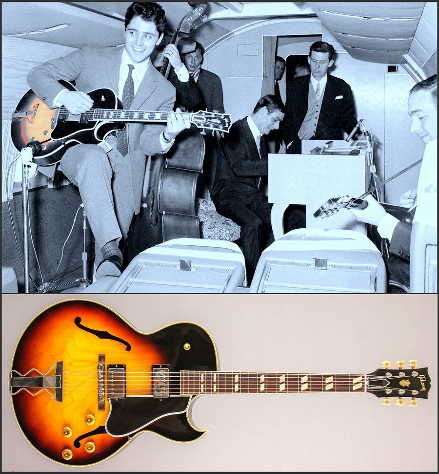 Sacha Distel avec une Gibson ES-175 de 1958 et son trio dans la caravelle